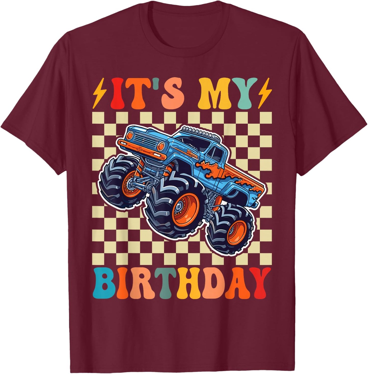 It's My Birthday Boys Monster Truck Bday Party Kids Boy T-Shirt - T-Shirt | Maroon