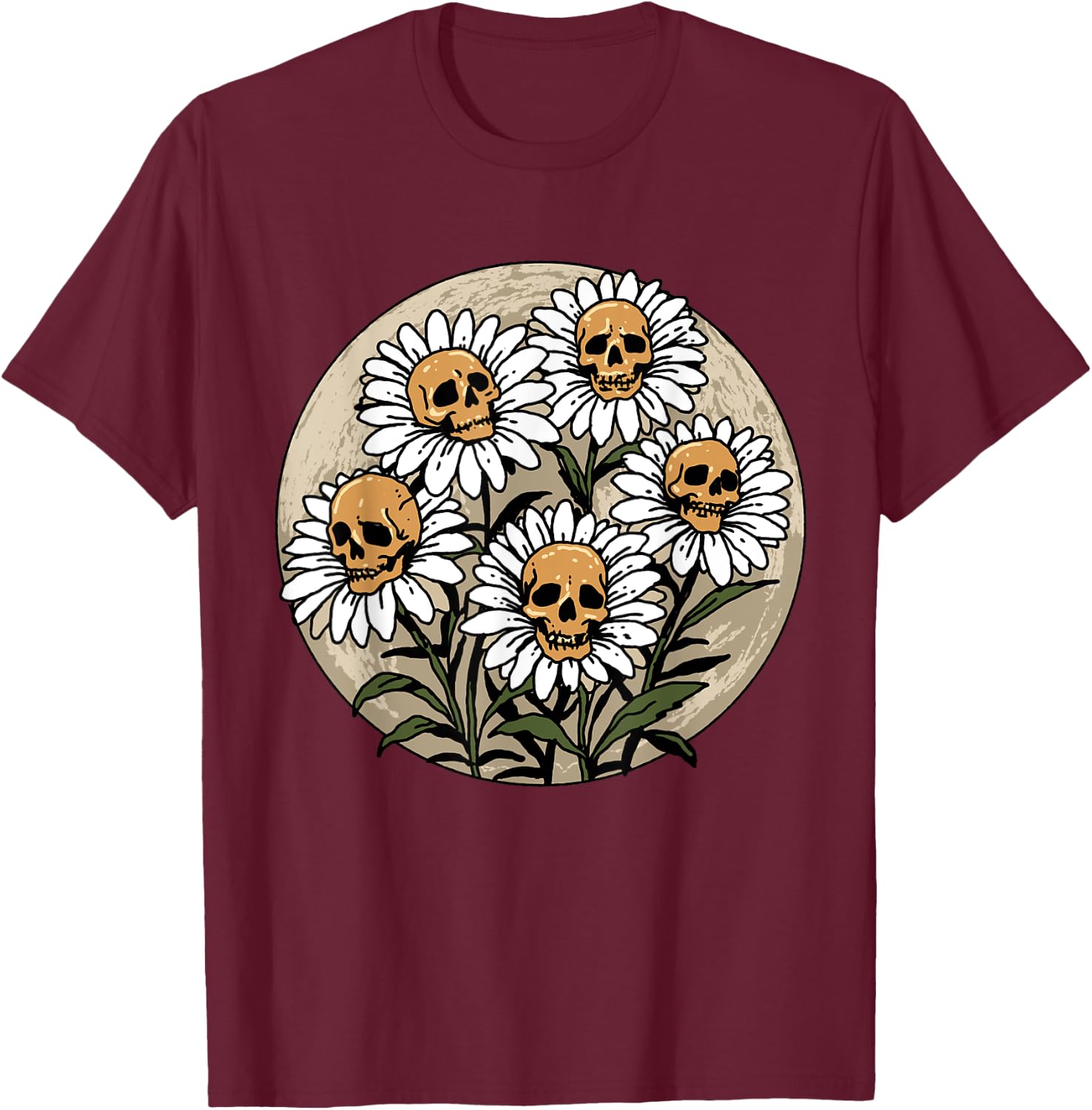 Skull Shirt Spooky Daisy Flower Creepy Skull Daisies T-Shirt - T-Shirt | Maroon