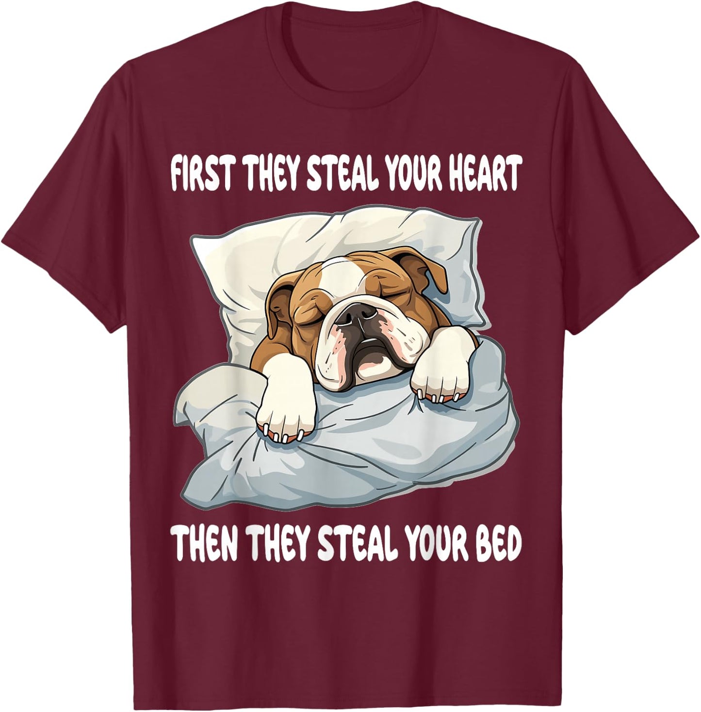 English Bulldog Sleeping Pajamas Nightgown T-Shirt - T-Shirt | Maroon