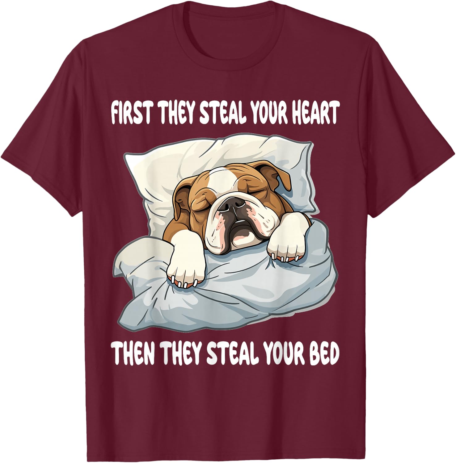 English Bulldog Sleeping Pajamas Nightgown T-Shirt - T-Shirt | Maroon