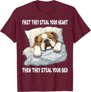 English Bulldog Sleeping Pajamas Nightgown T-Shirt - T-Shirt | Maroon