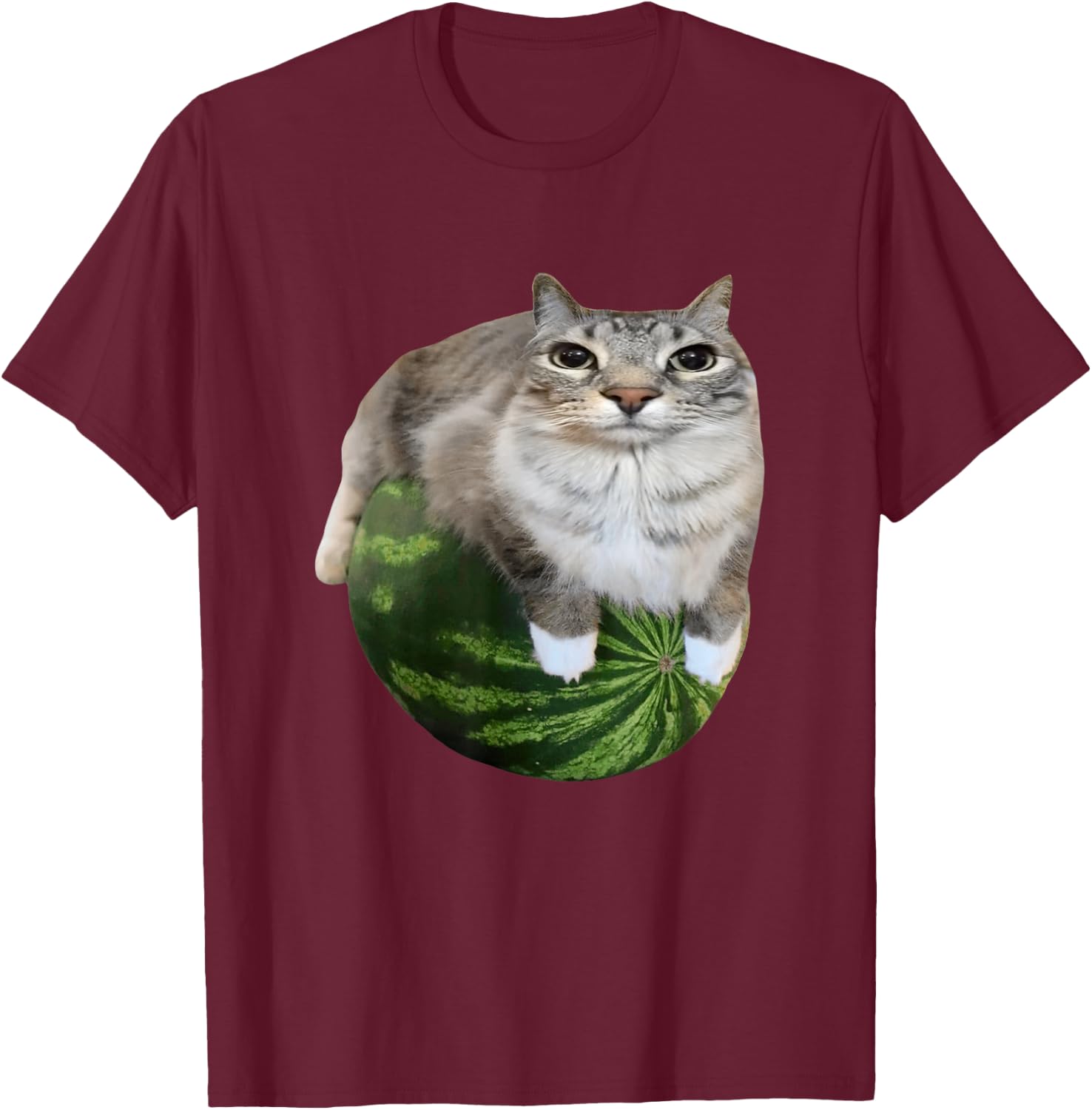 Watermelon Cat Silly Cat Meme T-Shirt - T-Shirt | Maroon
