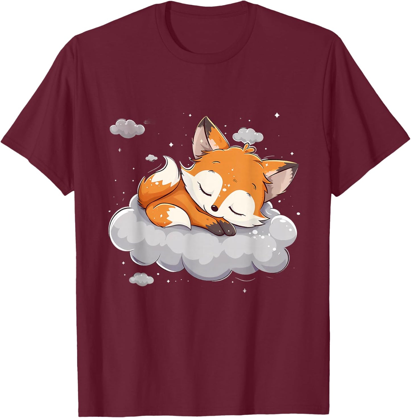 Sleeping Fox Cloud Napping Sleepy Animal Cute Fox Sleeping T-Shirt - T-Shirt | Maroon