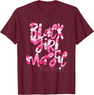 Pink Camo Black Girl Magic Melanin Camouflage Queen Woman T-Shirt - T-Shirt | Maroon