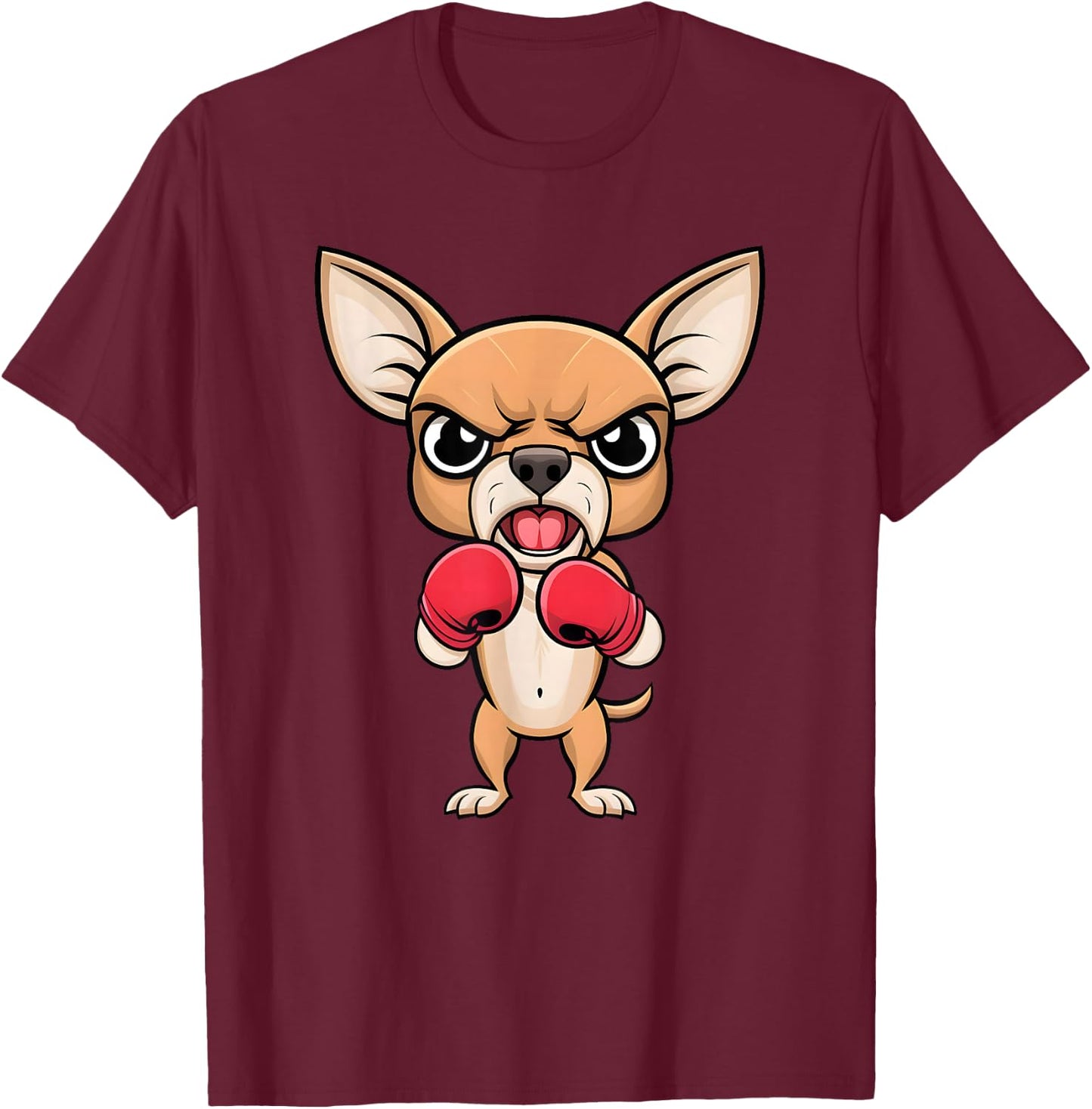 Angry Chihuahua Dog with Boxing Gloves Funny Pet T-Shirt - T-Shirt | Maroon