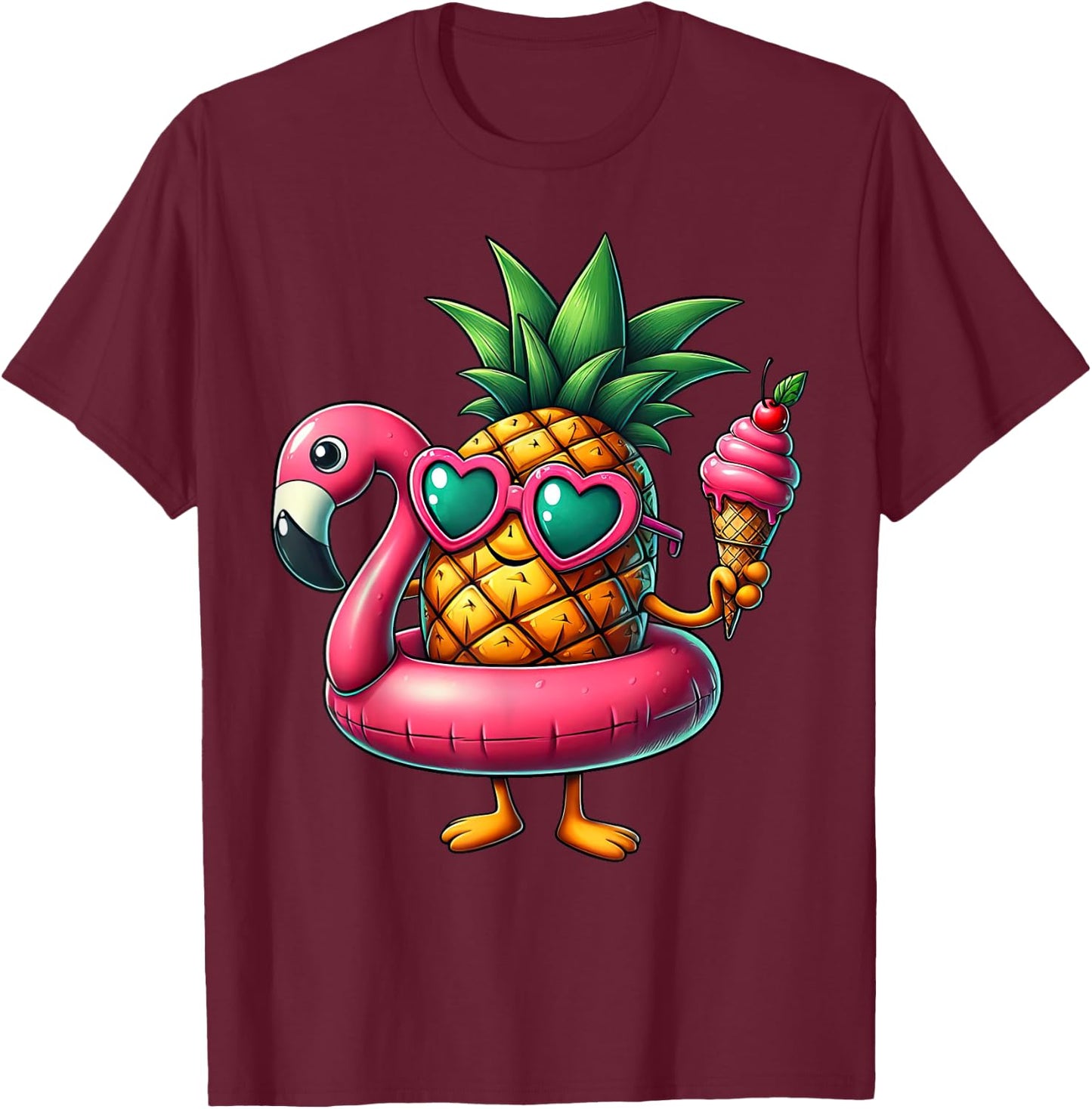 Funny Pineapple Swimming Float Ice Cream Sunglasses Beach Women Girls Kids T-Shirt - T-Shirt | Maroon