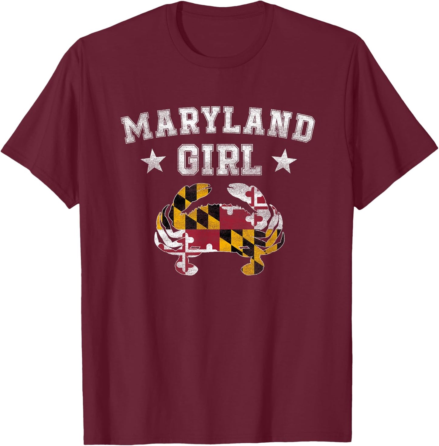 Maryland Girl Flag Blue Crab T Shirt - State Pride Retro T-Shirt - T-Shirt | Maroon