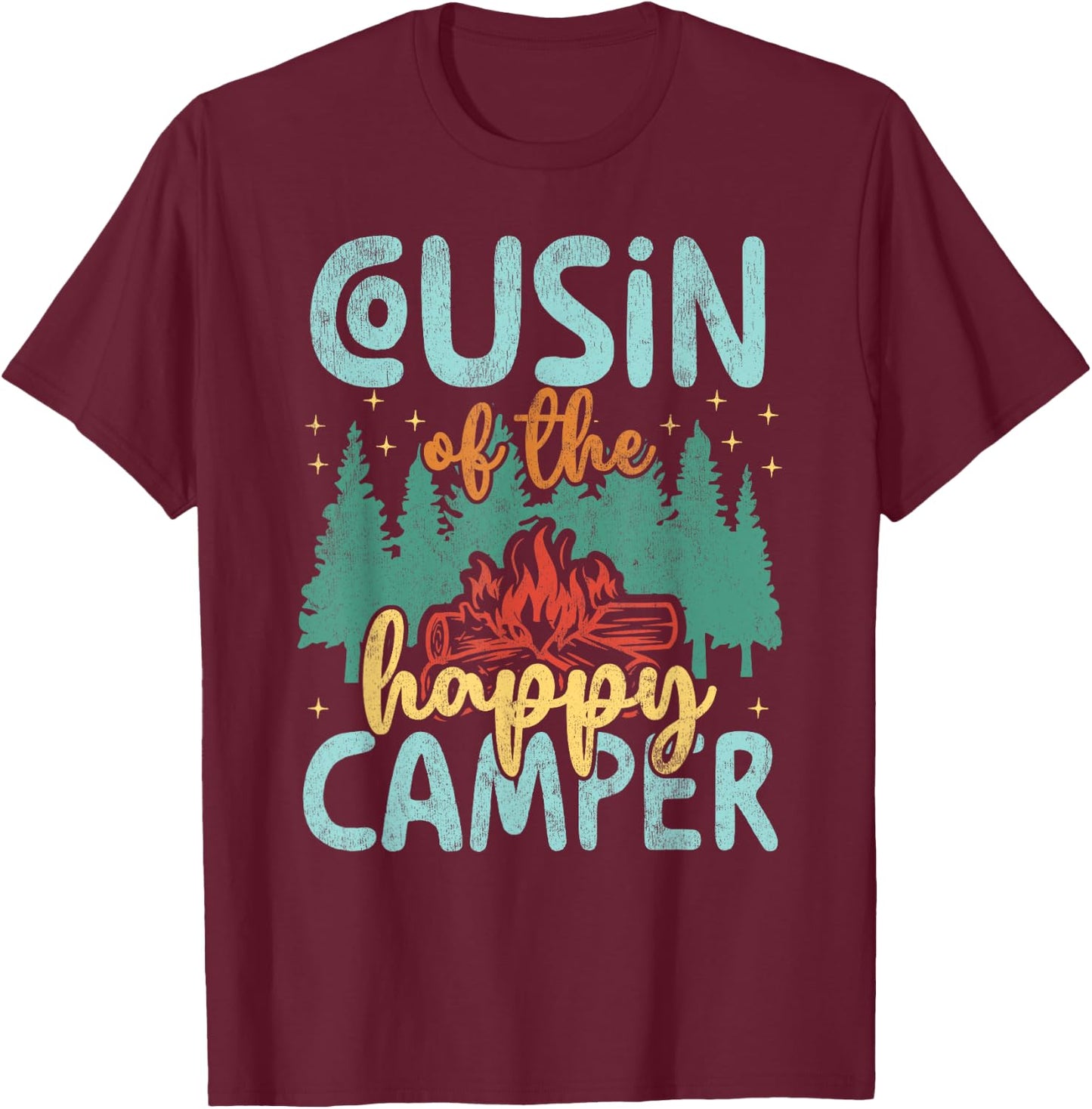 Cousin of Happy Camper 1st Birthday Party Retro Cousin T-Shirt - T-Shirt | Maroon