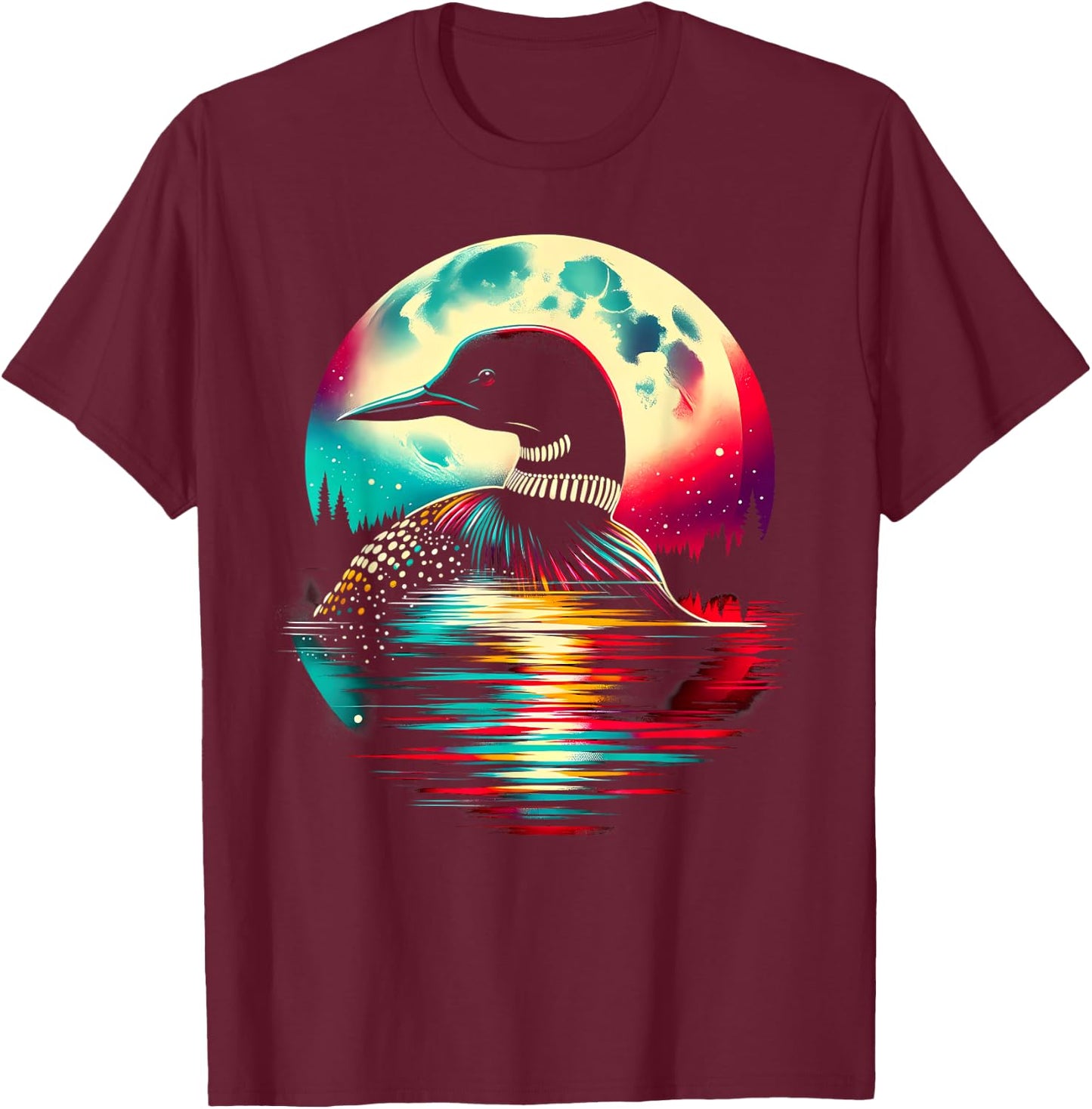 Colorful Loon Bird Spirit Animal Cool Illustration T-Shirt - T-Shirt | Maroon
