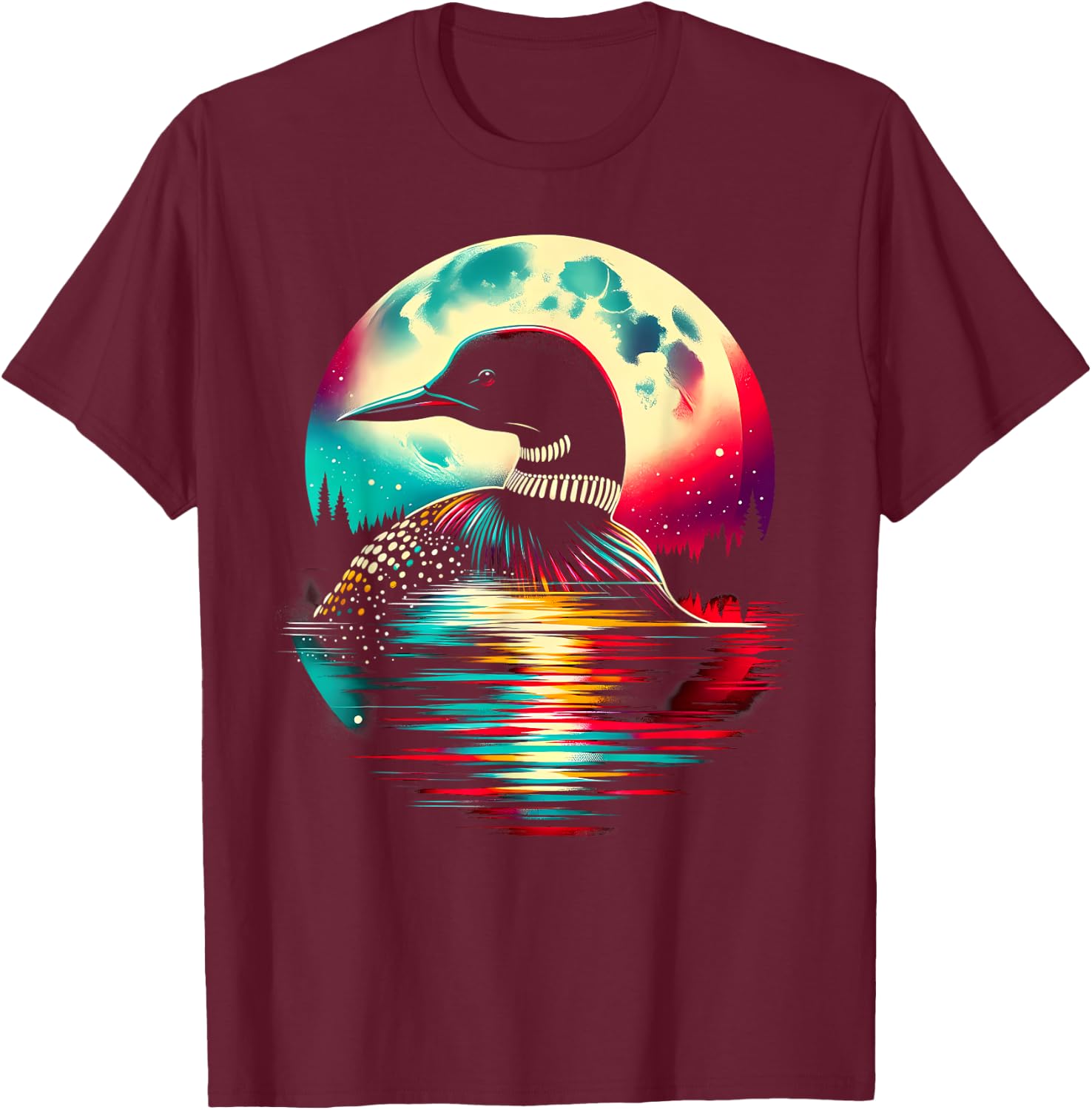 Colorful Loon Bird Spirit Animal Cool Illustration T-Shirt - T-Shirt | Maroon