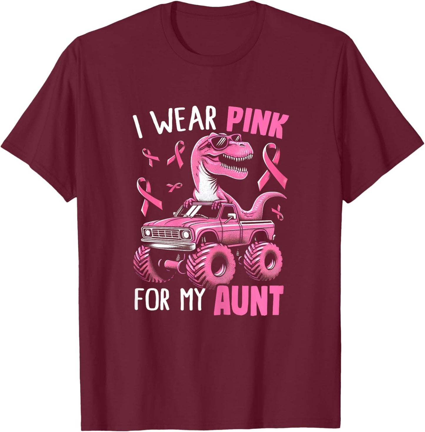 I Wear Pink For My Aunt Breast Cancer Awareness Dinosaur Kid T-Shirt - T-Shirt | Maroon