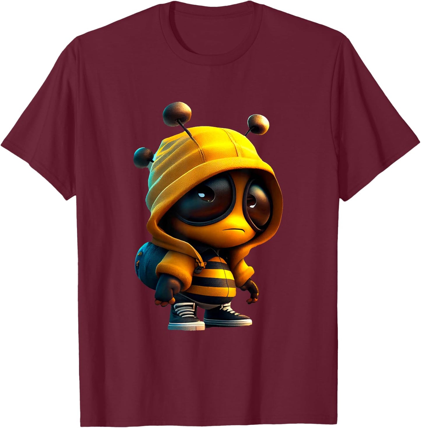 Adorable Bumblebee Character In T-Shirt - T-Shirt | Maroon