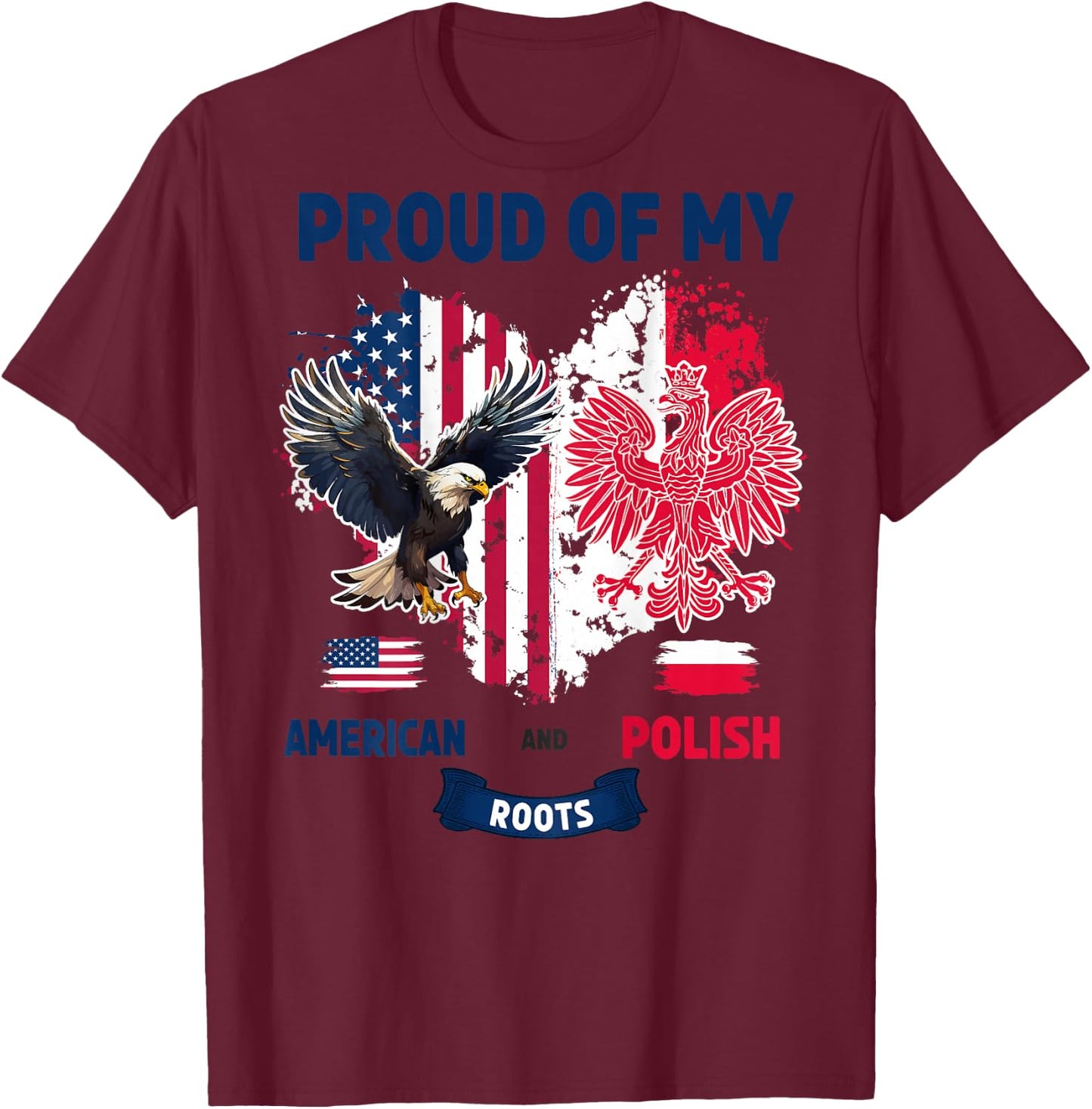 Polish American Flag Idea For Kids Poland Flag Heart T-Shirt - T-Shirt | Maroon