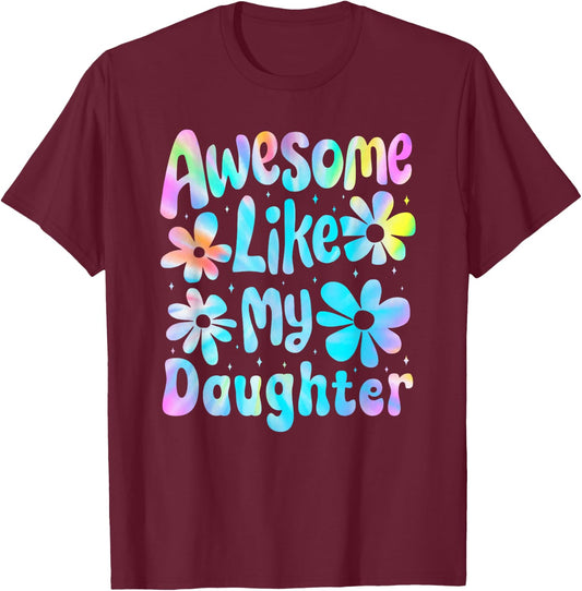 Awesome Like My Daughter Mommy Groovy Graphic Mother's Day T-Shirt - T-Shirt | Maroon