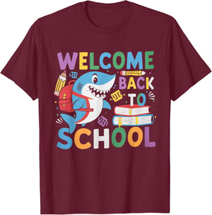 Welcome Back to School 2024-2025 Shark Funny Teacher T-Shirt - T-Shirt | Maroon