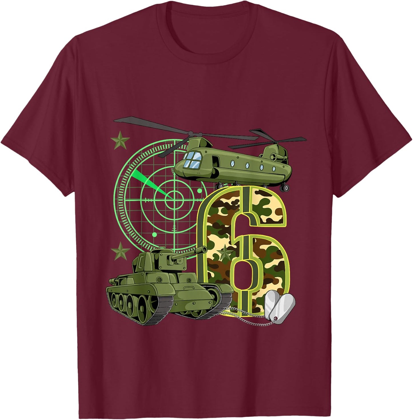 6th Birthday Army T-Shirt - T-Shirt | Maroon