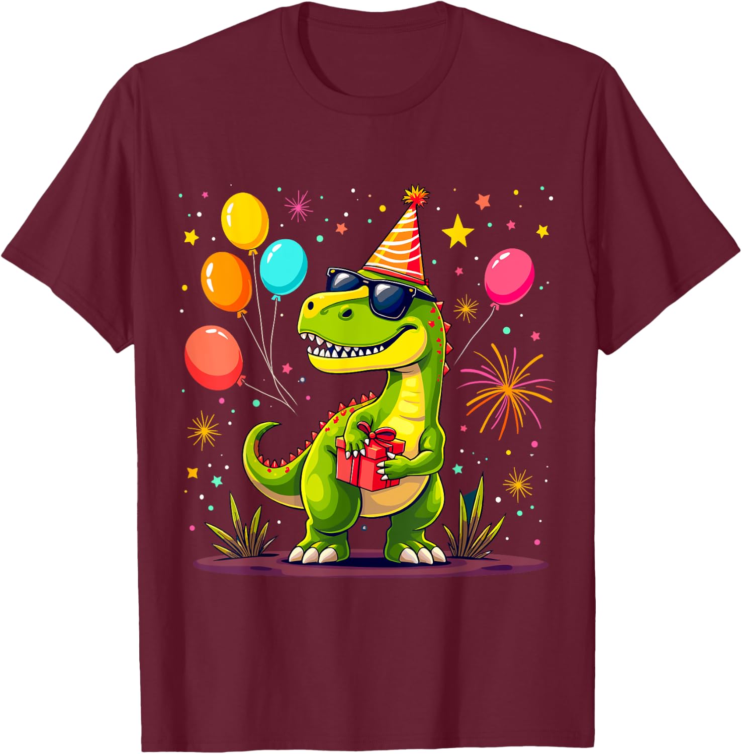 T-Rex Birthday Party Dinosaur T-Shirt - T-Shirt | Maroon