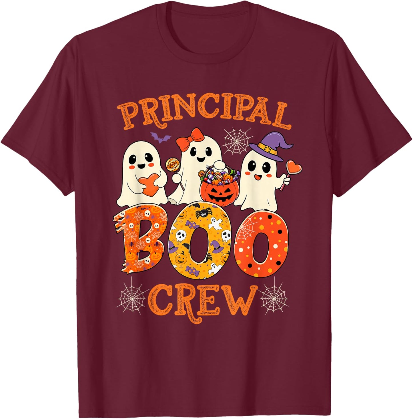 Principal Teacher Boo Crew Funny Halloween Spooky Costume T-Shirt - T-Shirt | Maroon