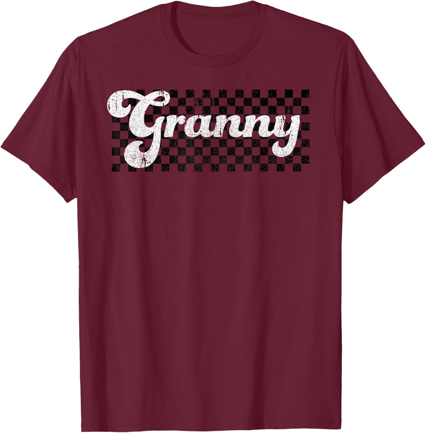 Granny Grandma Checkered Retro Women Vintage Groovy T-Shirt - T-Shirt | Maroon