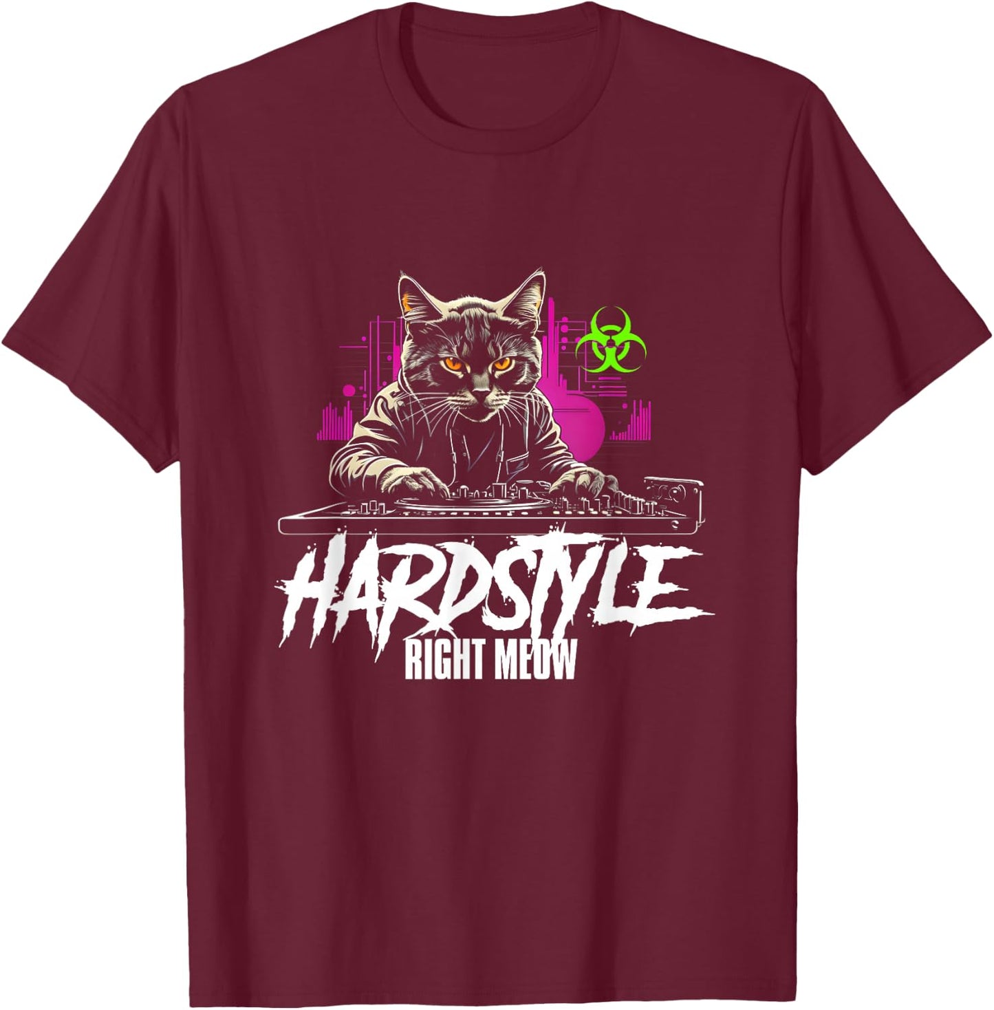 Hardstyle Outfit Cat DJs Hardstyle RIGHT MEOW T-Shirt - T-Shirt | Maroon