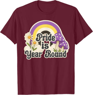 Retro Rainbow Pride is Year Round Daisies Nonbinary Colors T-Shirt - T-Shirt | Maroon