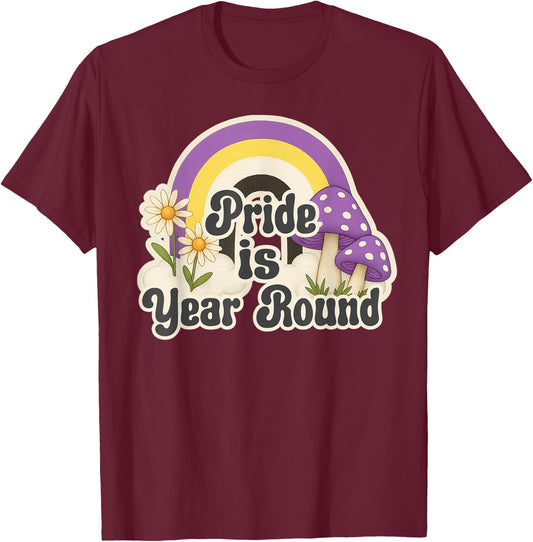 Retro Rainbow Pride is Year Round Daisies Nonbinary Colors T-Shirt - T-Shirt | Maroon