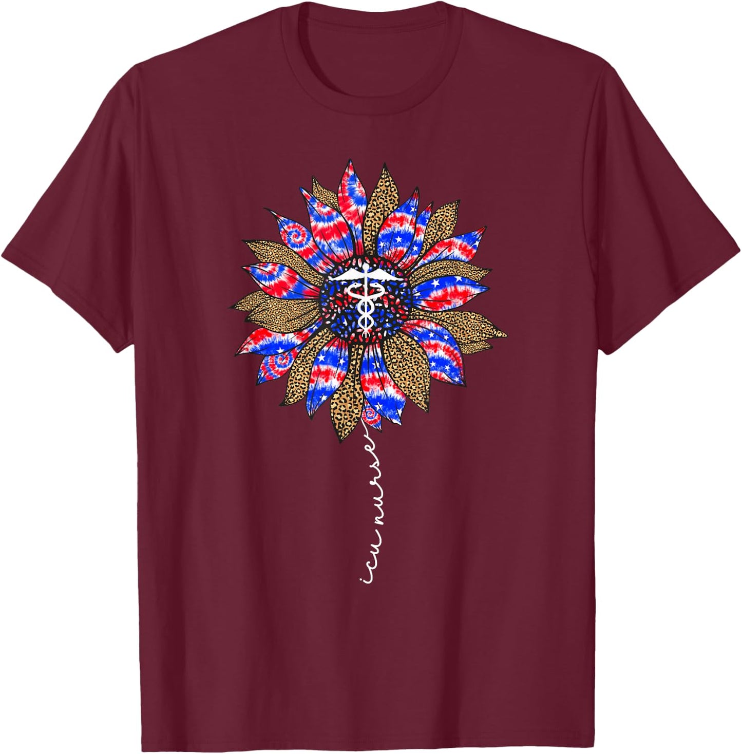 ICU Nurse Tie Dye 4th Of July Intensive Care Unit Nursing T-Shirt - T-Shirt | Maroon