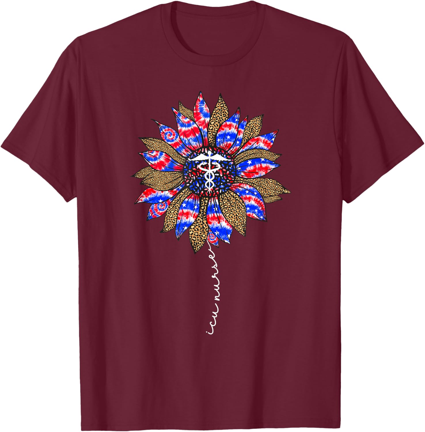 ICU Nurse Tie Dye 4th Of July Intensive Care Unit Nursing T-Shirt - T-Shirt | Maroon