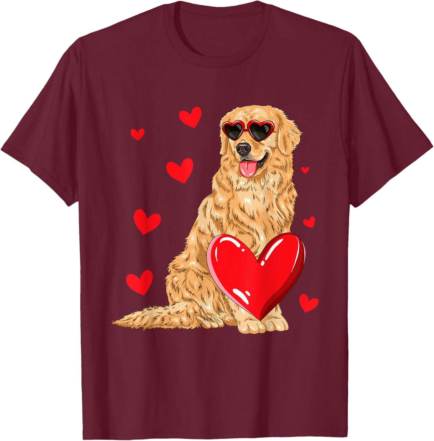 Funny Golden Retriever Heart Valentines Day Dog Lover T-Shirt - T-Shirt | Maroon