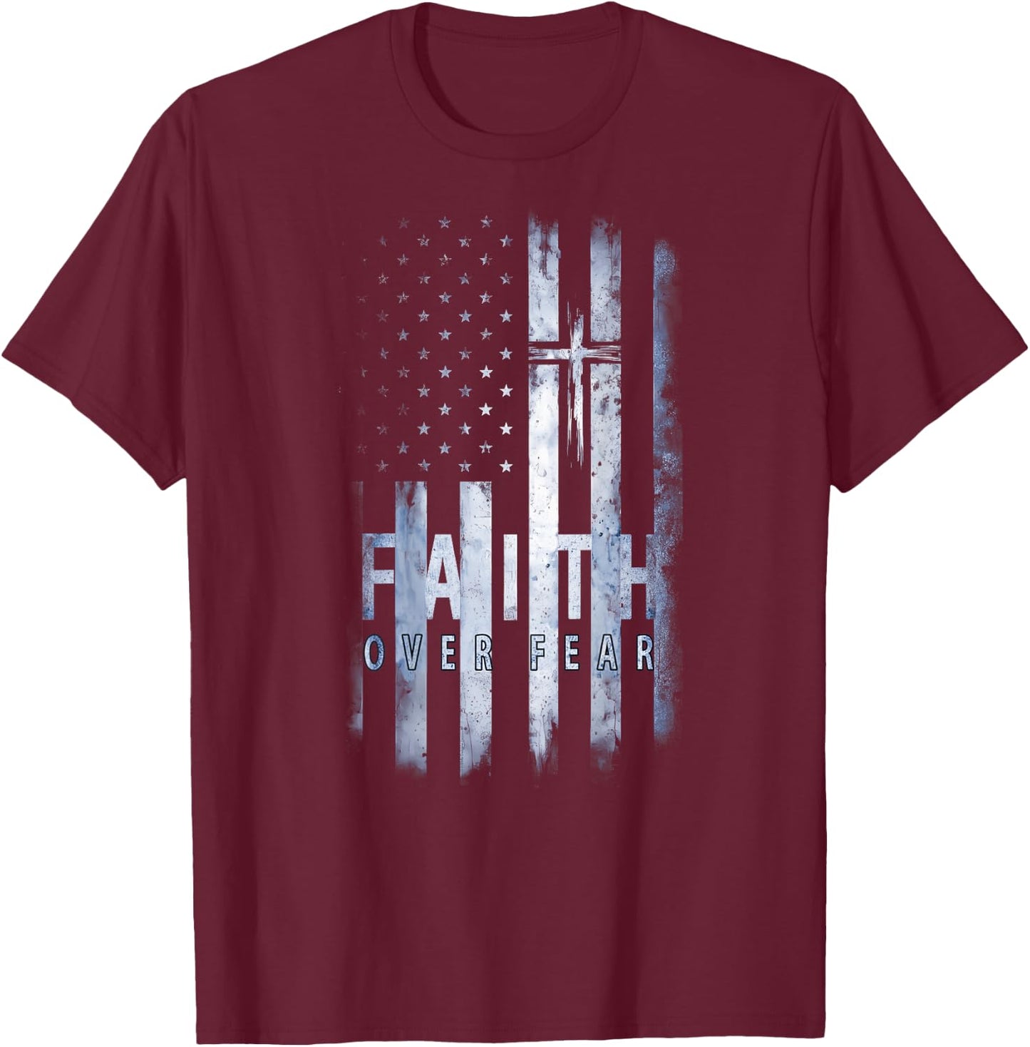Your Country USA Dibble Dabble Designs On Back | Patriotic USA American Flag Faith Over Fear Prayer , Small T-Shirt - T-Shirt | Maroon