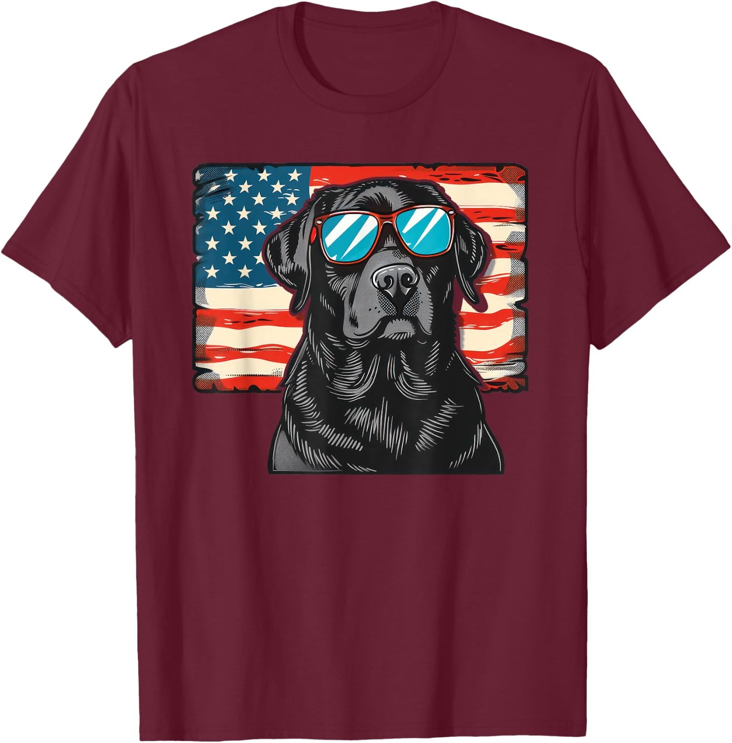 Labrador Retriever USA America Flag 4th of July T-Shirt - T-Shirt | Maroon