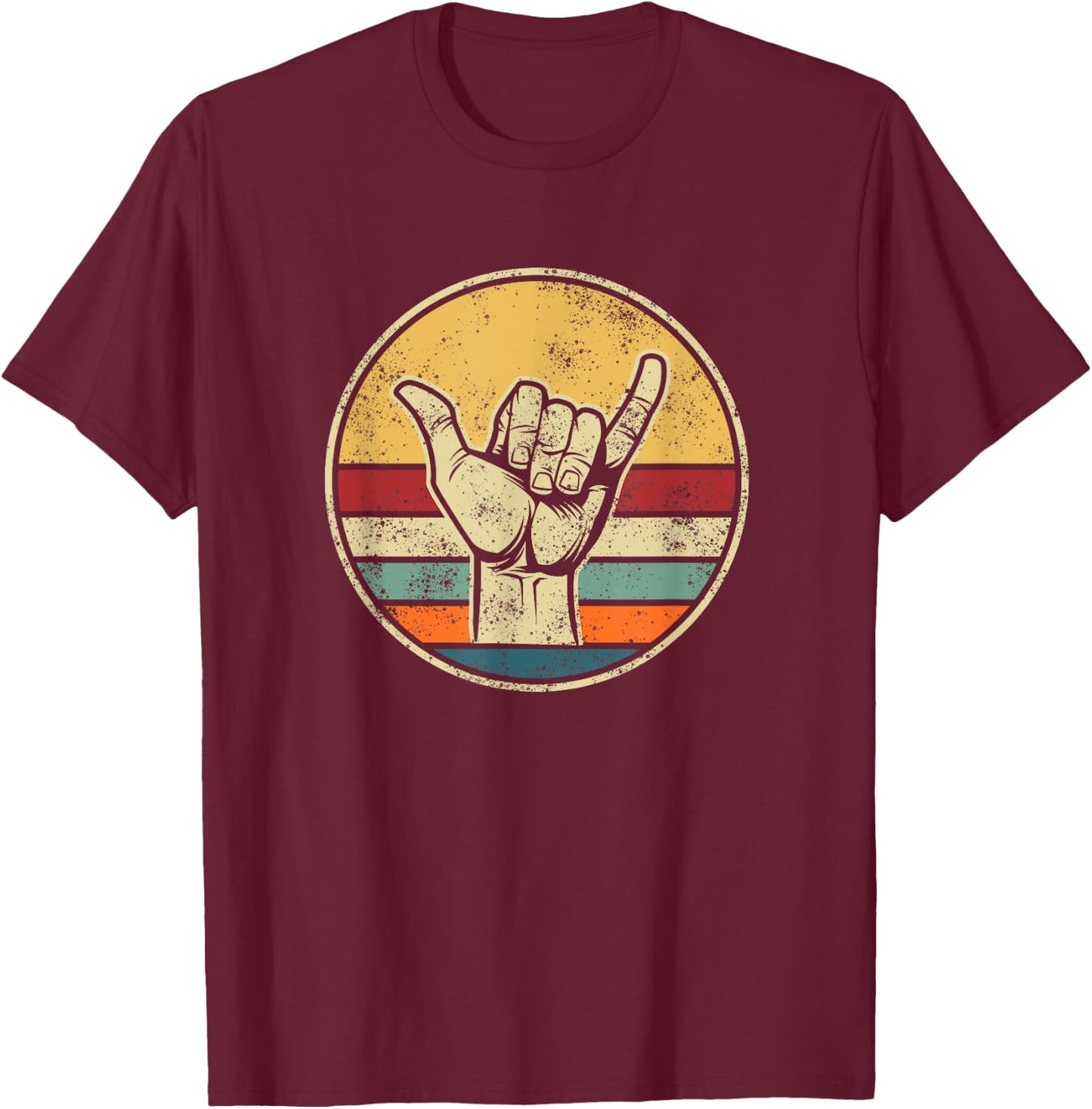 Shaka Surfing Beach Apparel Design Surfer Greeting Hand T-Shirt - T-Shirt | Maroon