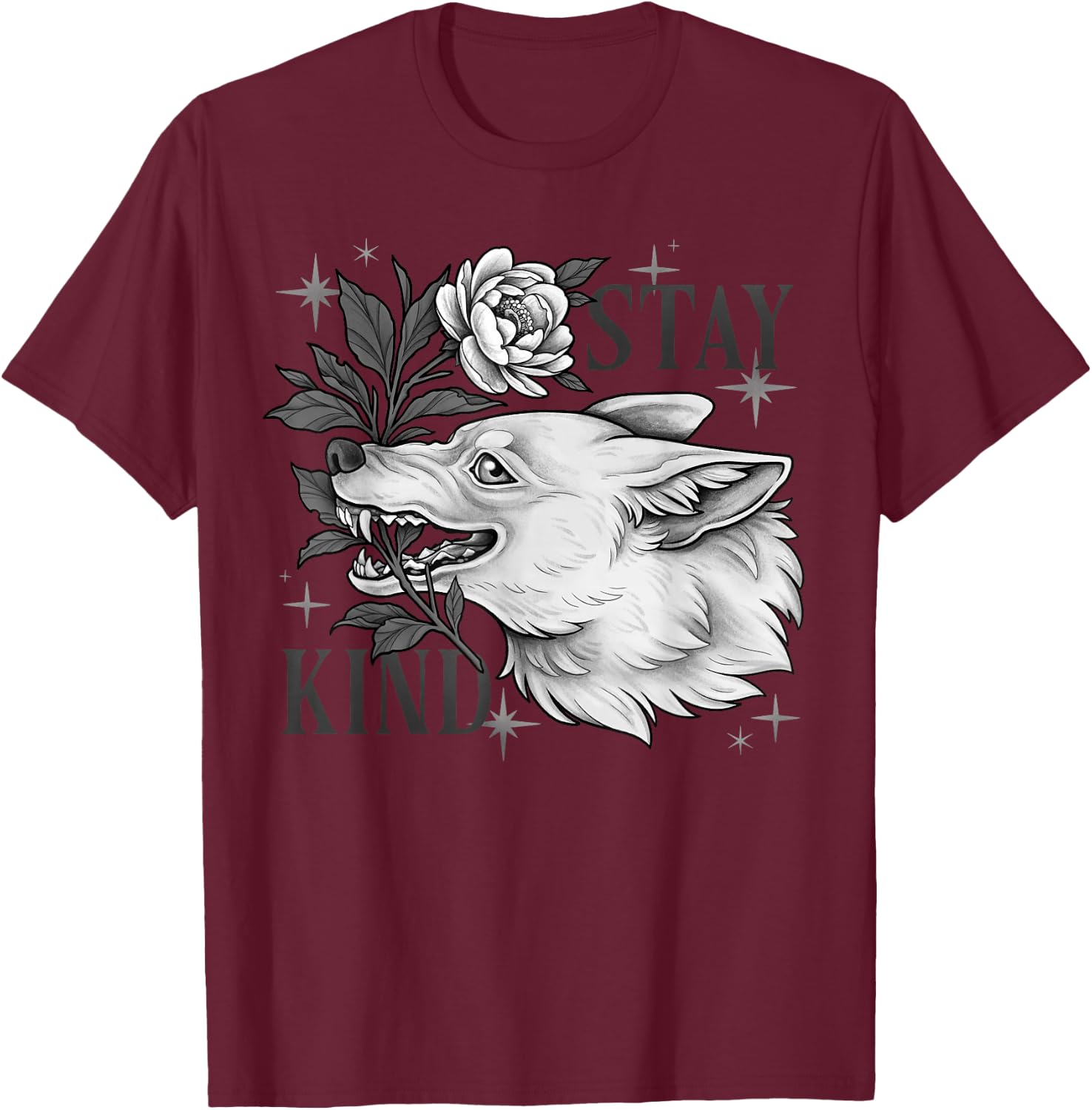 Stay Kind Wolf Furry Therian Goblincore Alternative Gothic T-Shirt - T-Shirt | Maroon