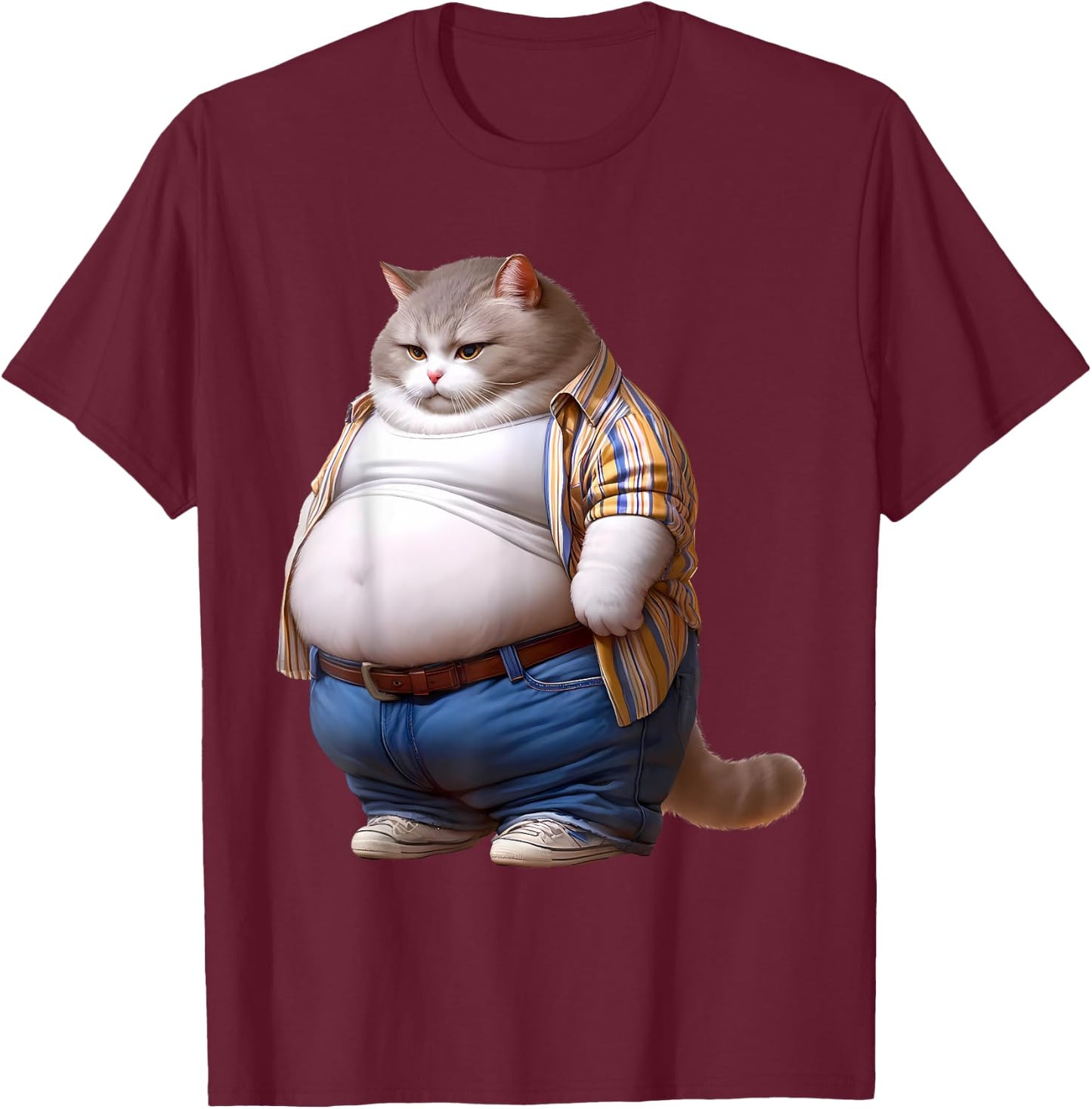 Funny Fat Cat Graphic Fat Kitten Design Chubby Cat Lover Men Women Kids T-Shirt - T-Shirt | Maroon
