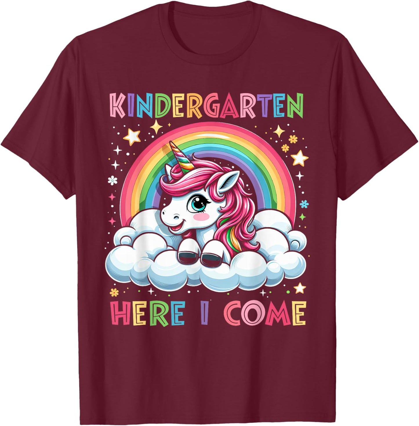 First Day Of Kindergarten Shirt Girls Unicorn Back To School T-Shirt - T-Shirt | Maroon