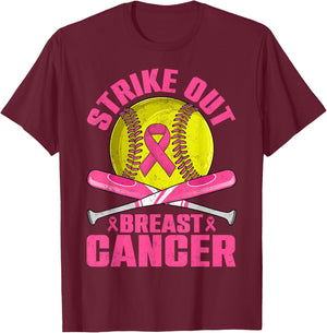 Strike Out Breast Cancer Softball Pink Ribbon Women Girls T-Shirt - T-Shirt | Maroon