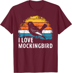 Mockingbird Bird Nature Lover Birding Vintage Sunset T-Shirt - T-Shirt | Maroon