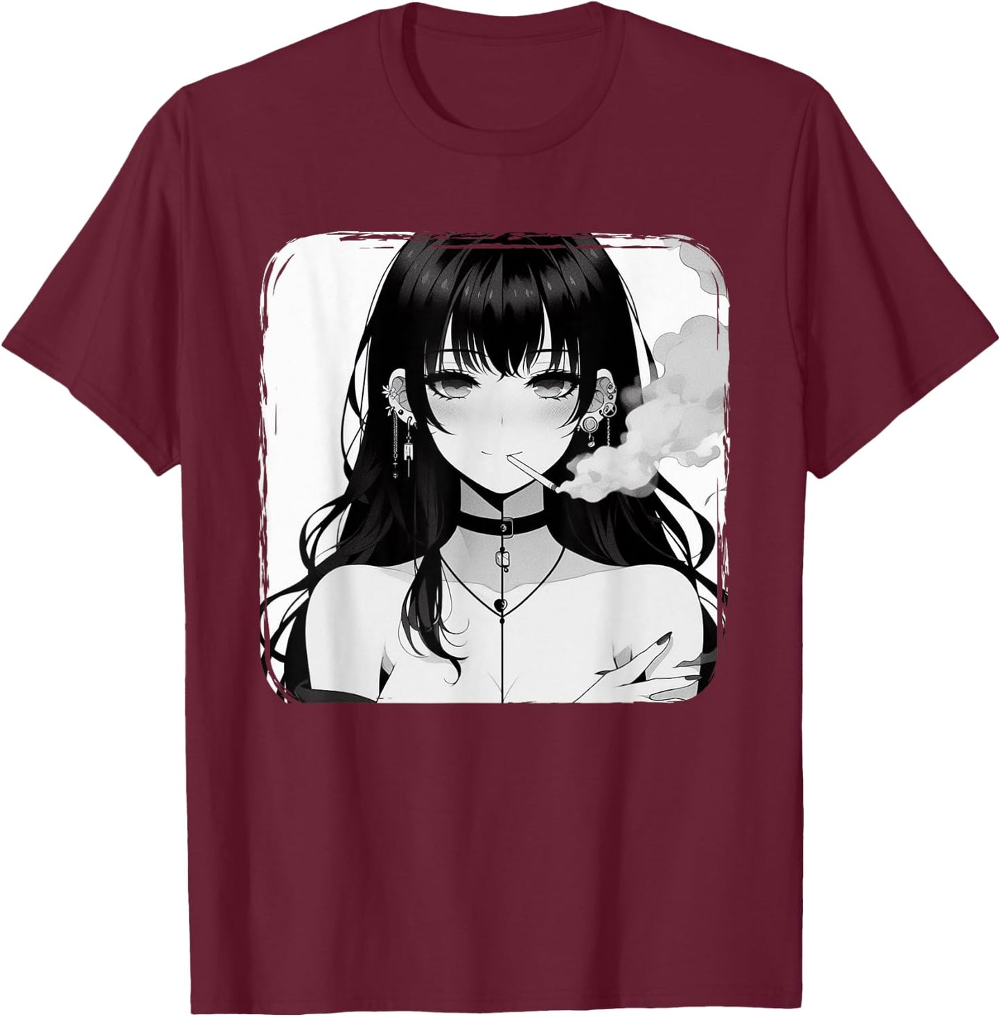 Anime Horror Girl Aesthetic Grunge Waifu Japanese Otaku T-Shirt - T-Shirt | Maroon