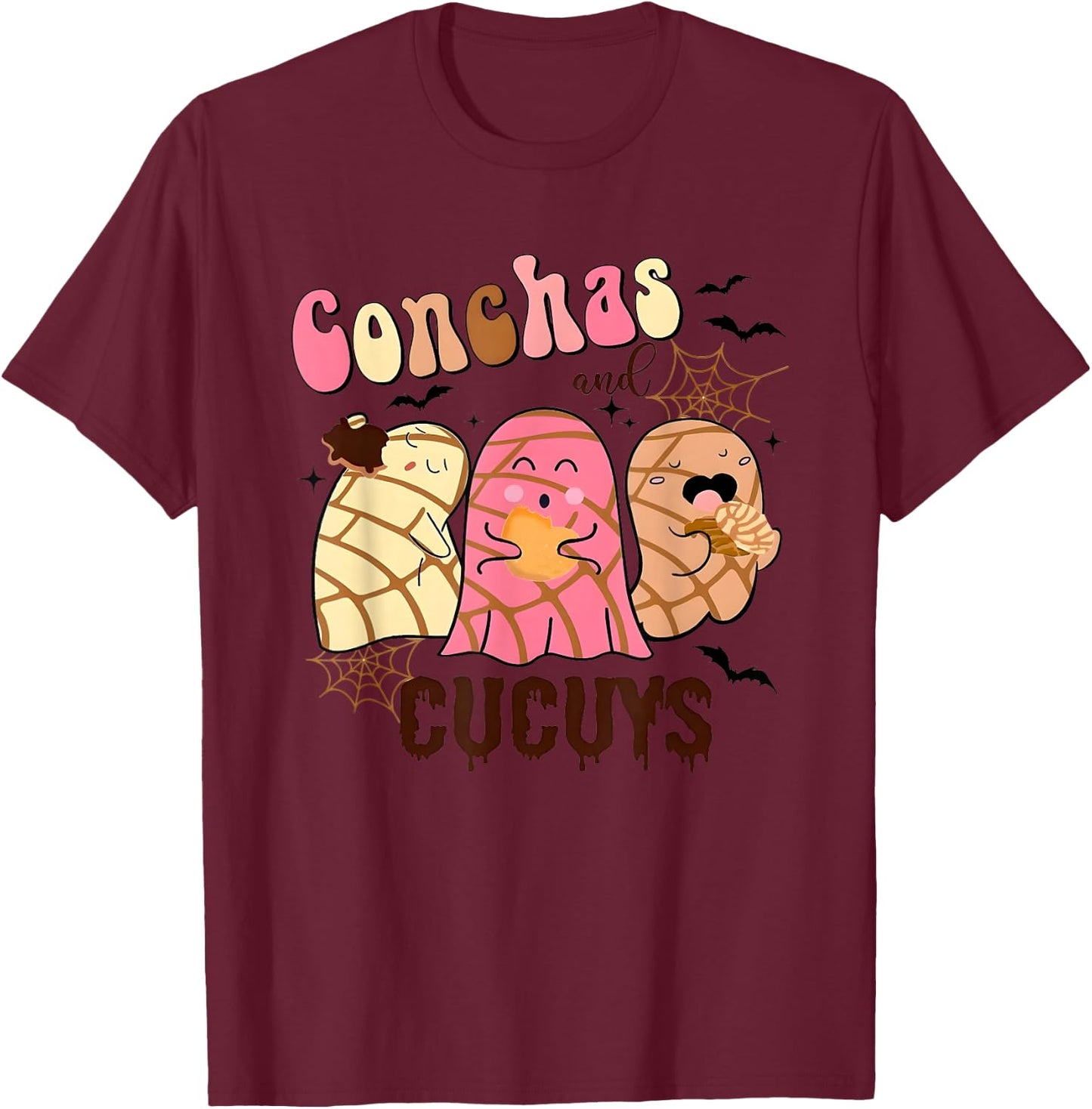 Conchas and Cucuys Mexican Ghost Spooky Conchas Halloween T-Shirt - T-Shirt | Maroon