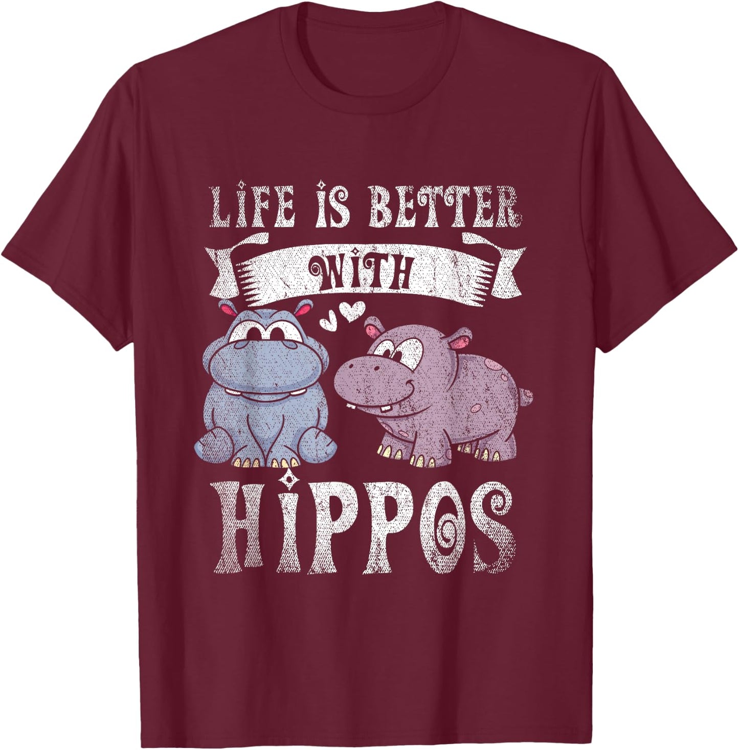 Hippopotamus Animal Lover Gift Hippo -Adults Black Short Sleeve Small T-Shirt - T-Shirt | Maroon