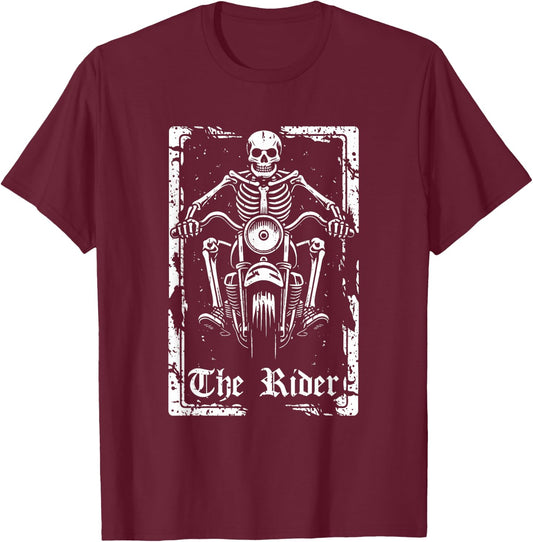 Motorcycle Motorbike - Motorbiker Biker Skeleton Tarot Card T-Shirt - T-Shirt | Maroon