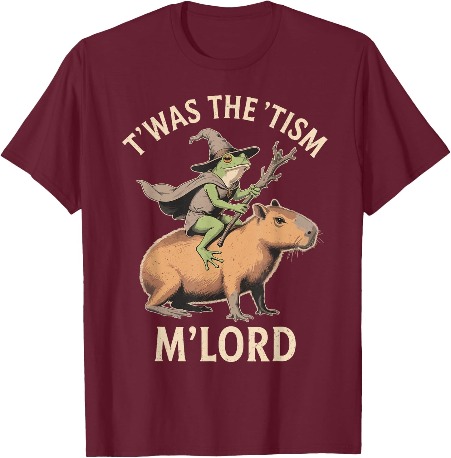 Funny Vintage TWAS The 'Tism M'Lord Wizard Frog Meme T-Shirt - T-Shirt | Maroon