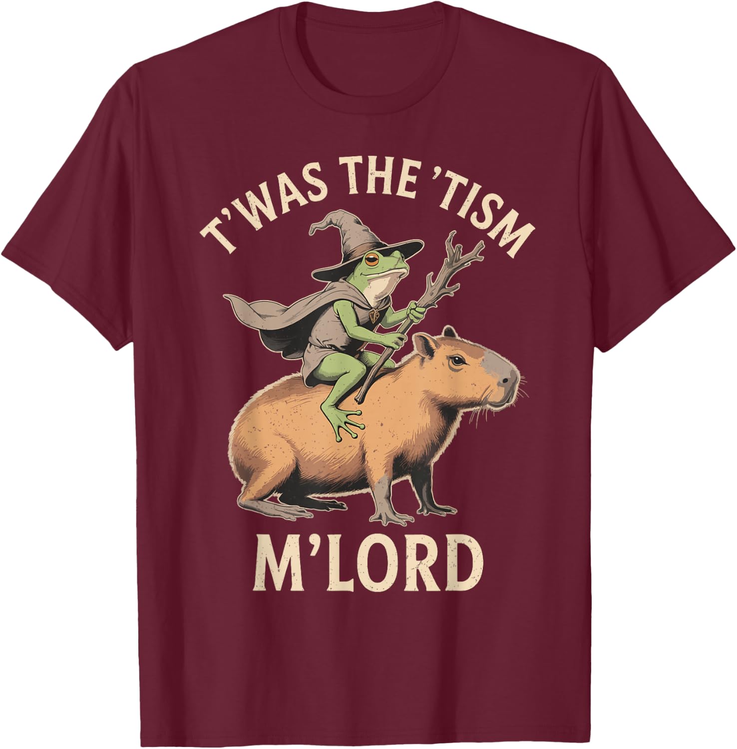 Funny Vintage TWAS The 'Tism M'Lord Wizard Frog Meme T-Shirt - T-Shirt | Maroon