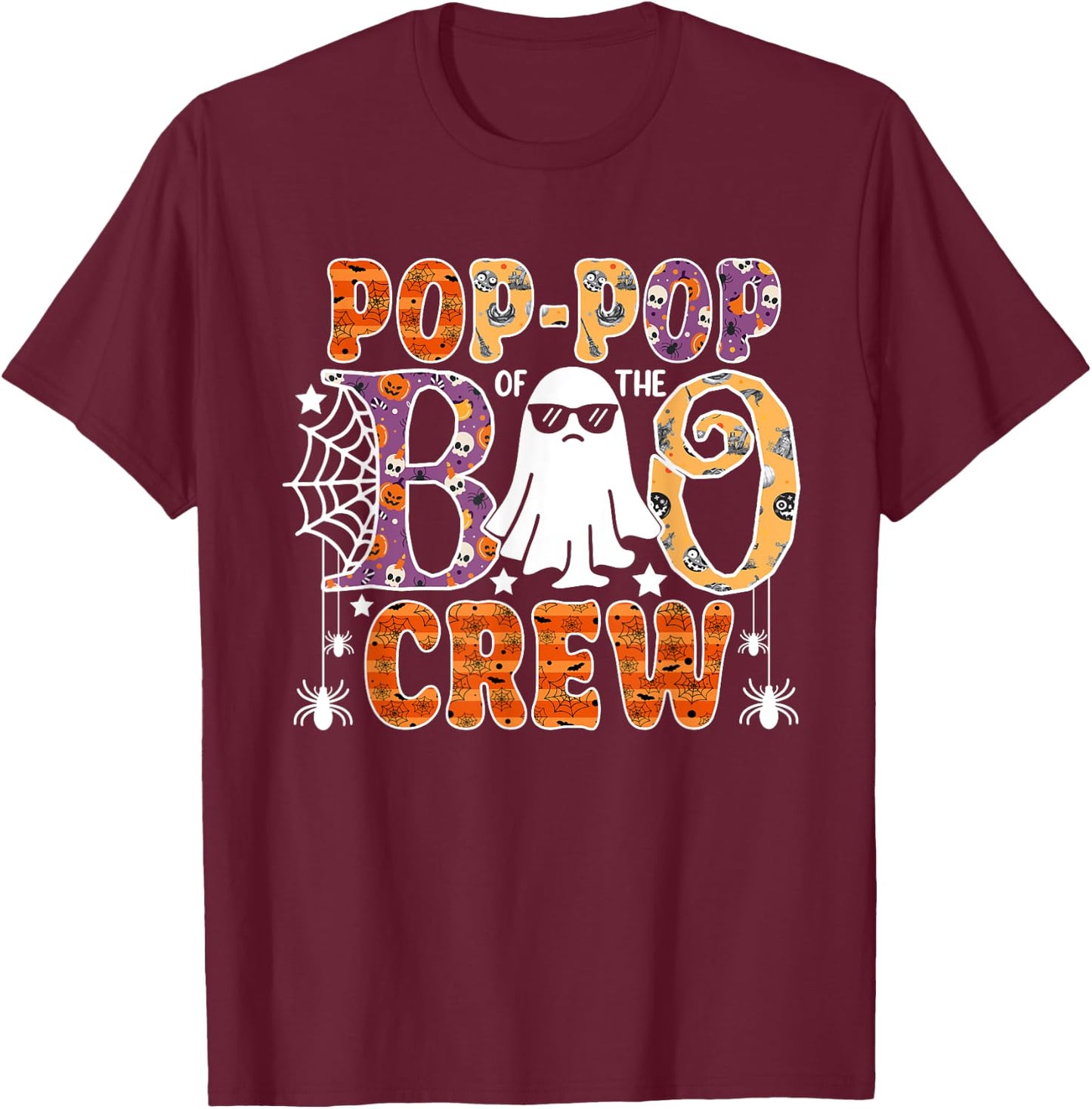 Pop-Pop Of The Boo Crew Funny Halloween Family Matching T-Shirt - T-Shirt | Maroon