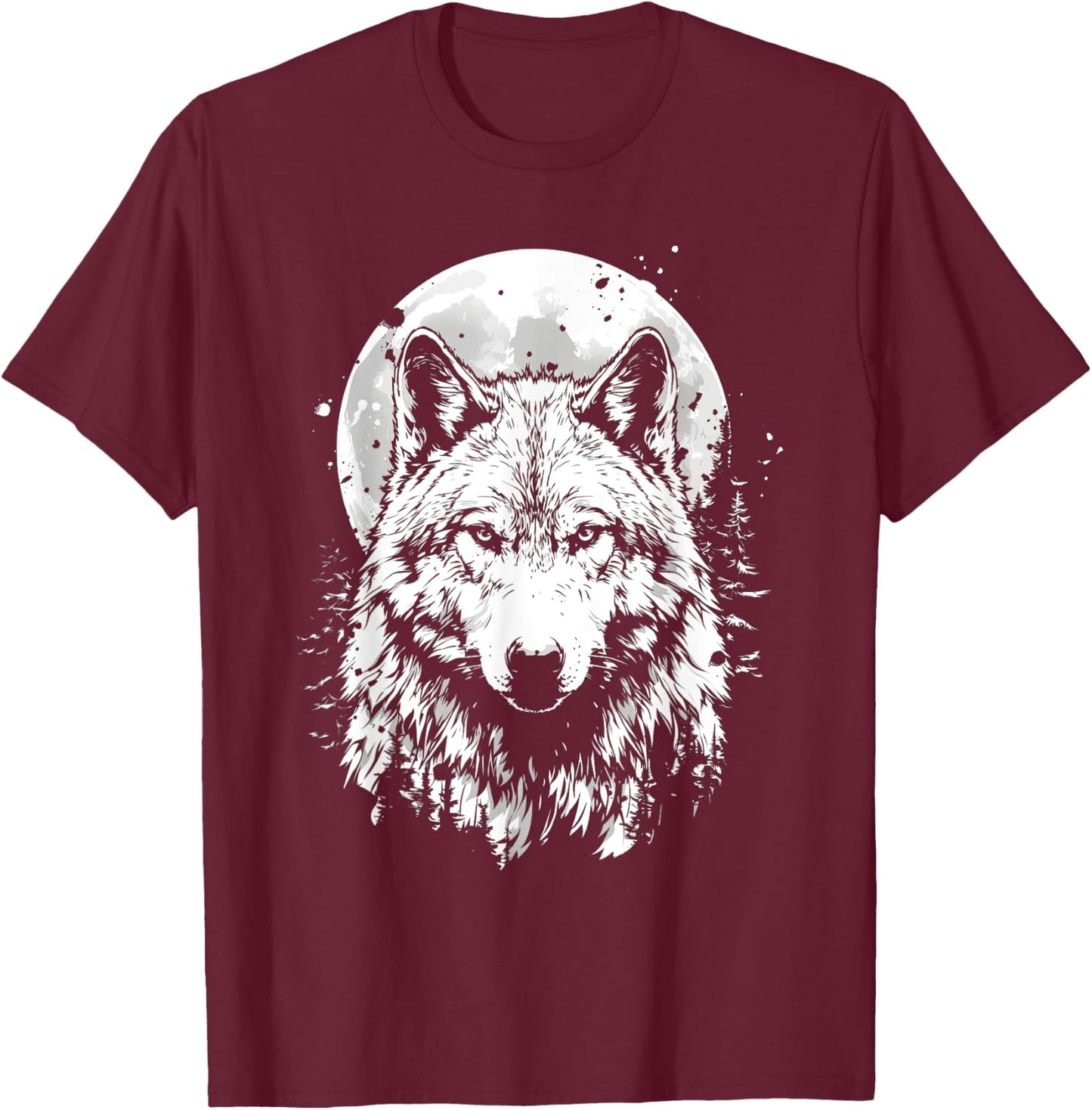 Wolf retro design Moon Grey Howling distressed T-Shirt - T-Shirt | Maroon