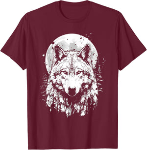 Wolf retro design Moon Grey Howling distressed T-Shirt - T-Shirt | Maroon