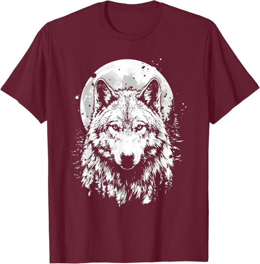 Wolf retro design Moon Grey Howling distressed T-Shirt - T-Shirt | Maroon