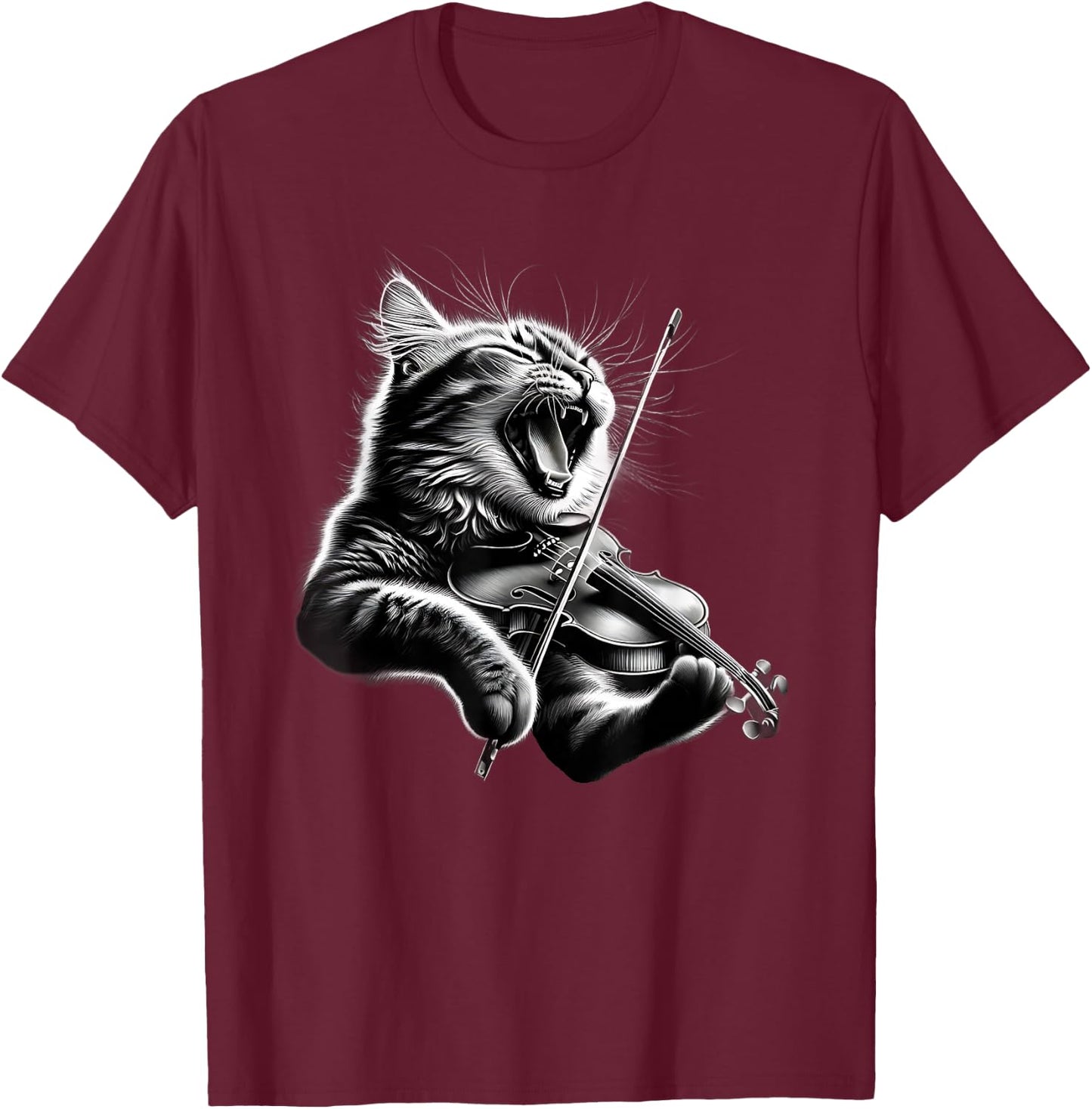 Funny Orchestra Musician Violinist Rock Cat Playing Violin T-Shirt - T-Shirt | Maroon