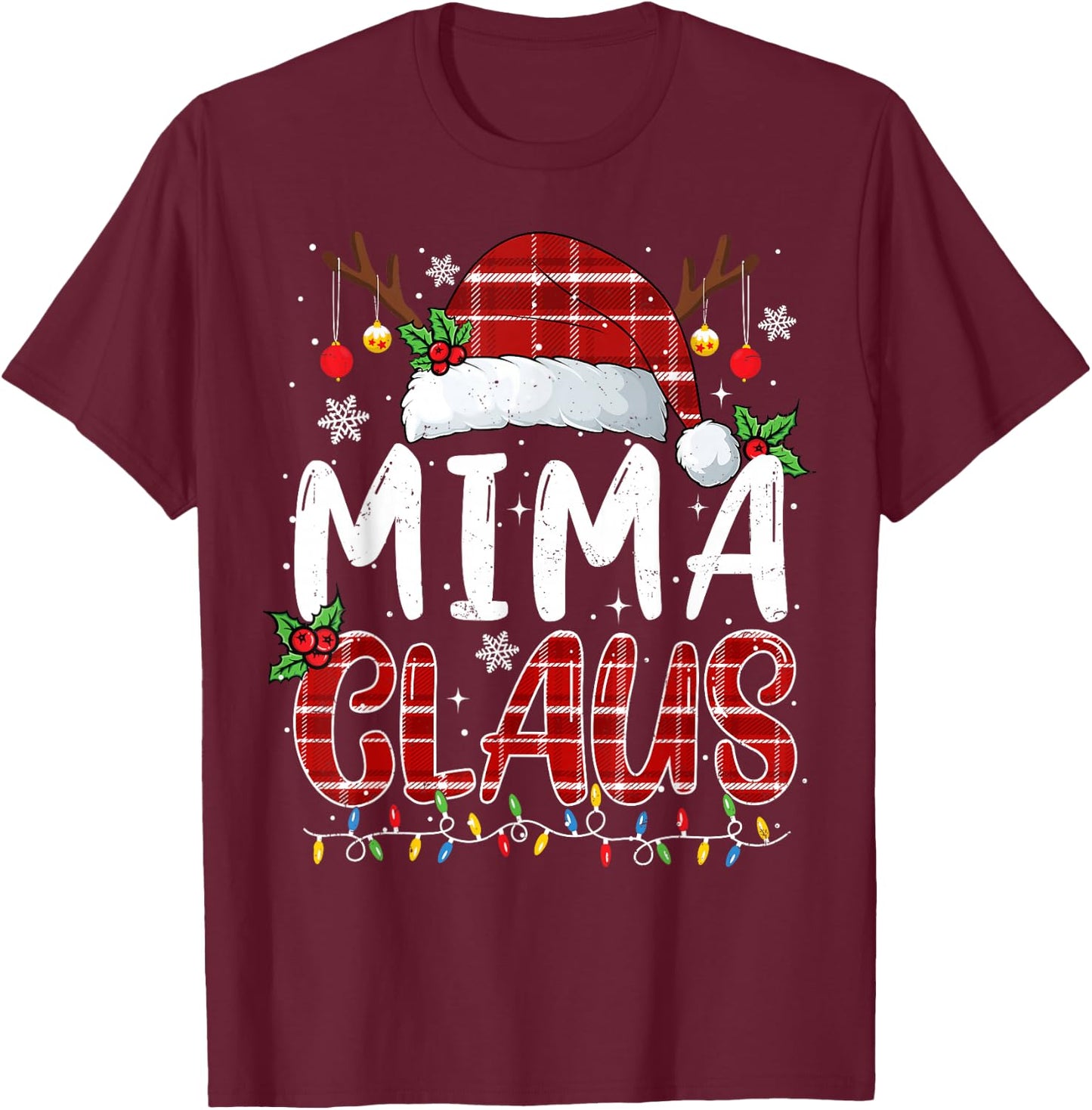Mima Claus Christmas Lights Pajama Family Matching T-Shirt - T-Shirt | Maroon