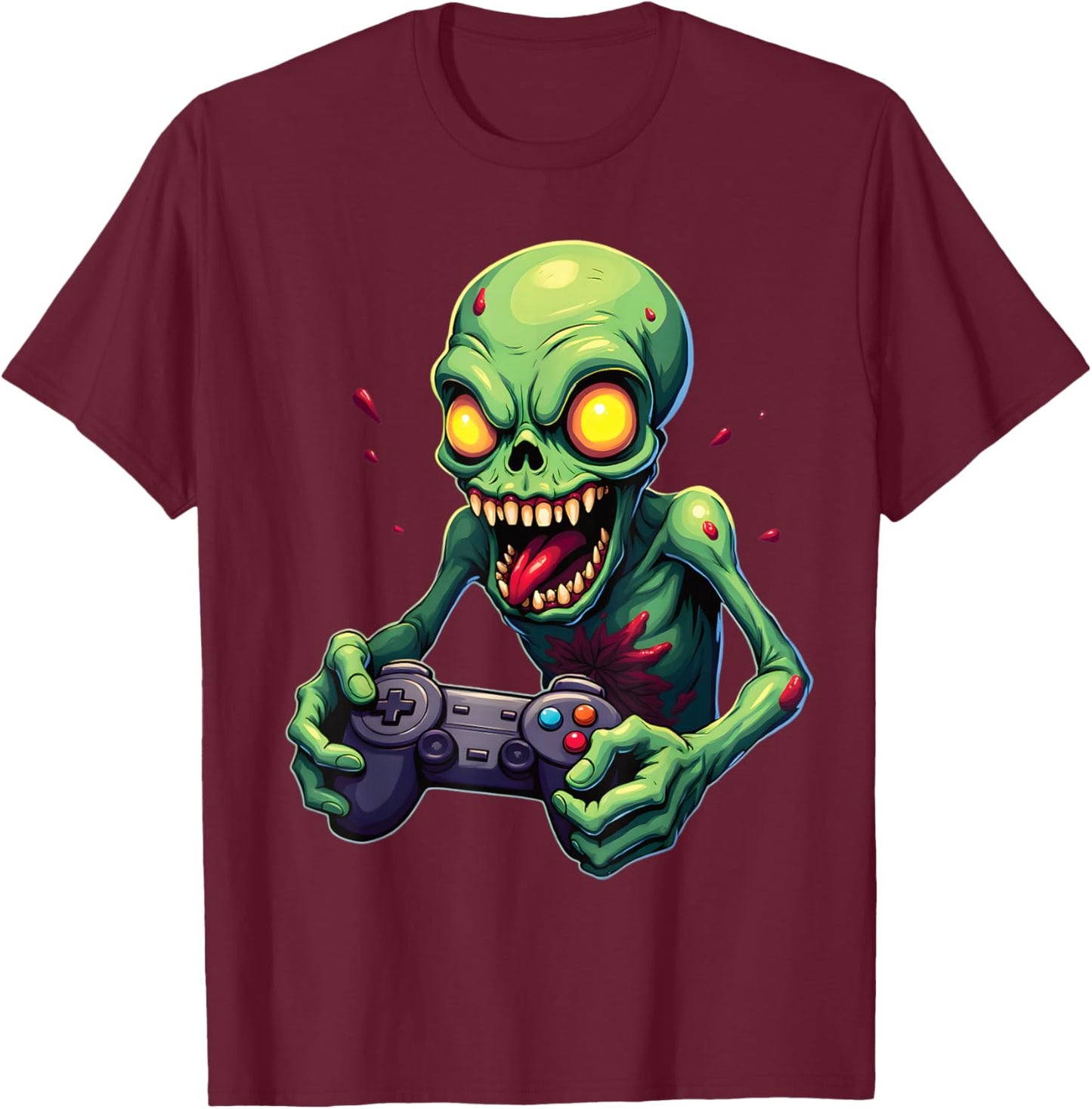 Game On Alien Gamer Creepy Playful Fun T-Shirt - T-Shirt | Maroon
